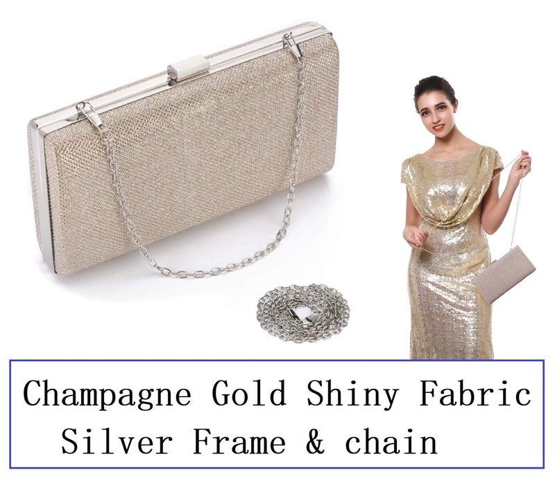 Blukey Women Vintage Bag Envelope Clutch Silver Evening Handbag For Cocktail/Wedding/Party (Champagne) - Image 5